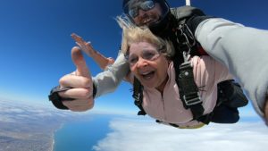 Jackie freefall during tandem skydive